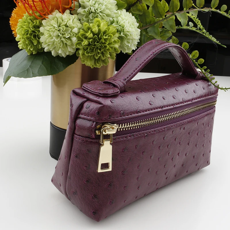 

2019 luxury Embossed Ostrich Leather Bag Pouch Small Cow Leather Clutch Bag Designer Handbag Purse