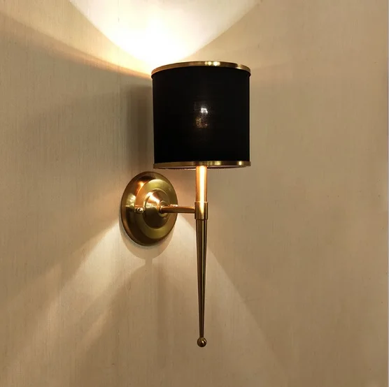 

New high-end wrought iron black lampshade mirror headlights background wall lamp hotel factory direct sales
