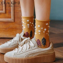 CHAOZHU для женщин rolling top мягкий белый горошек мультфильм Рождественская елка подарок леди носки 8 цветов Теплый японский улица harajuku