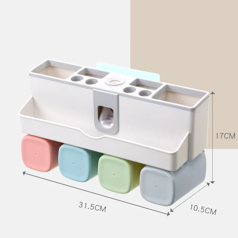 Настенный держатель для зубной щетки с чашками автоматический диспенсер для зубной пасты для ванной органайзер для хранения стойки аксессуары для ванной комнаты Набор - Цвет: 4 cups