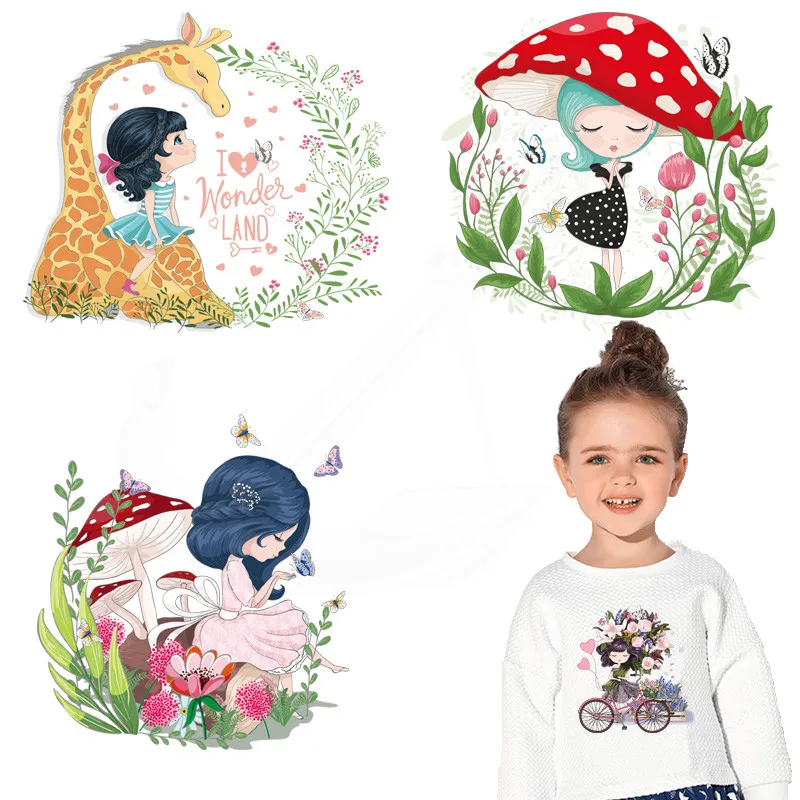 

New Cute little girl Iron on Patch Flower girl patches for clothes DIY T-shirt clothing hoodie Thermal transfer sticker