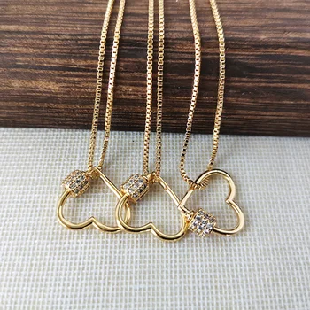 

5Pcs New Design heart shaped Lock Clasps Charms micro pave Crystal Cubic Zircon CZ pendant Metal Link Chain Necklace NK554