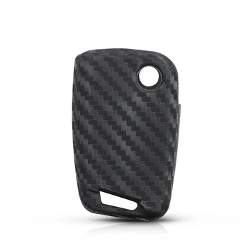 Cover chiave telecomando per VW Polo Golf 7 Tiguan Per Skoda Octavia Per SEAT Leon ibiza 2015 - KEYYOU Del Silicone Chiave In Fibra di Carbonio Caso Della Copertura Fob Per VW Polo