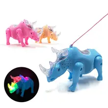 

Electric Walking Musical Flashing LED Rhino Animal Toy with Leash Kids Toy Gift