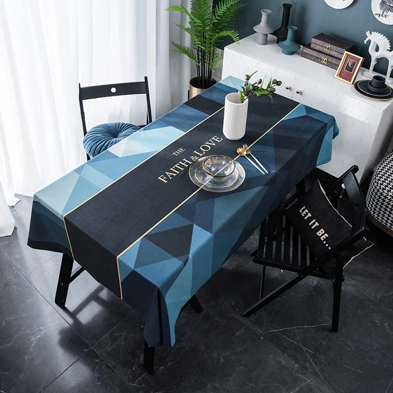  European luxury rectangle tablecloth blue color Geometric patterns Suede for dining table digital p