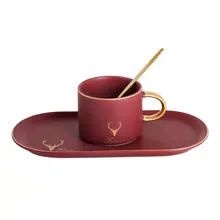 Высококачественная позолоченная кофейная чашка с геометрическим узором, блюдце, подарочный набор Lover'S, утренняя кружка, молочный кофе, чай с ложкой