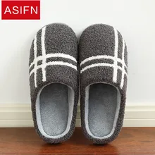 ASIFN мужские хлопковые тапочки; зимние Нескользящие теплые домашние плюшевые тапочки в полоску для женщин; мужские вьетнамки; домашняя обувь для пар