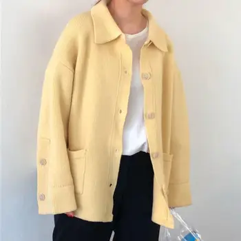 

2019 New Autumn Winter Thick Sweater Cardigan Women Fashion Single Breasted Pockets Knitted Cardigan Coat Button Pull Femme