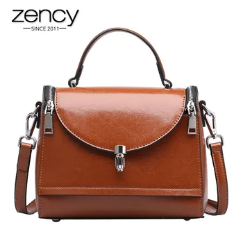 

Zency 100% Genuine Leather Fashion Women Tote Handbag Retro Brown Lady Shoulder Crossbody Bag High Quality Daily Casual Bags