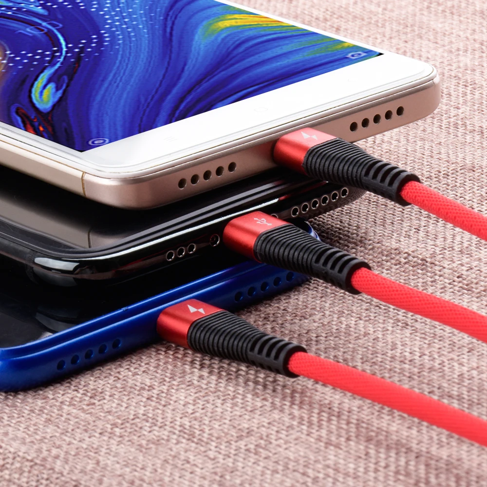 3 в 1 2A 1,2 M usb type C Micro USB кабель для iPhone 8X7 6 6S Plus для samsung USB быстрая зарядка кабели Нейлоновый Шнур Универсальный