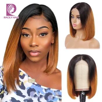 

Ombre Lace Closure Bob Wigs Colored Bob Human Hair Wigs For Black Women Brazilian Straight 4x4 Lace Closure Wig Remy Racily Hair