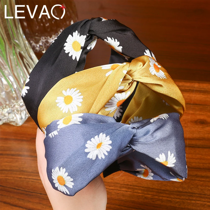 Levao New Arrival Daisy Cross Knot Headband Women Wide Head Bezel Sweet Flower Hair Hoop Hairband Accessories for Girls |