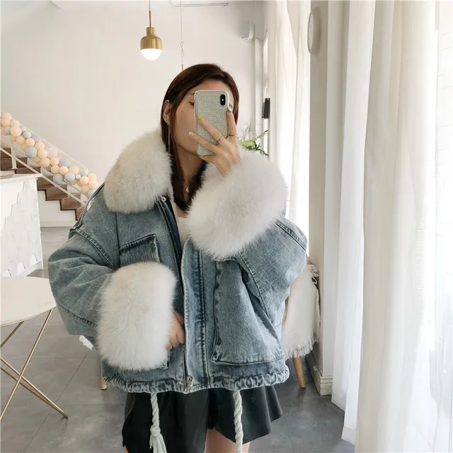 Rex Rabbit Fur Lining Denim Jacket 
