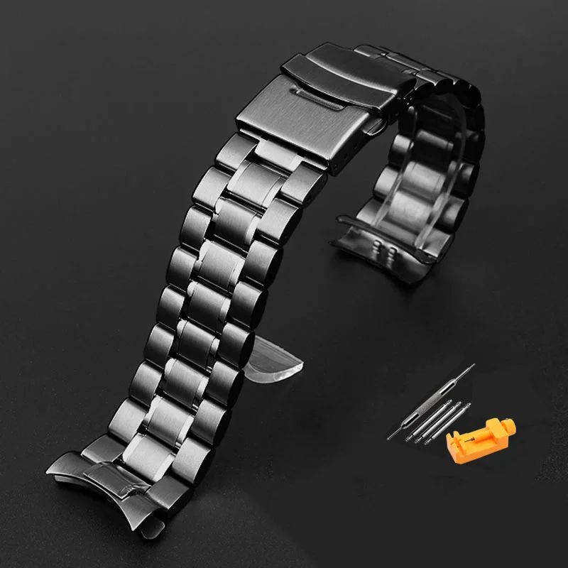 Premium Stainless Steel Curved Strap Watchband for Men, Adjustable 20-24mm