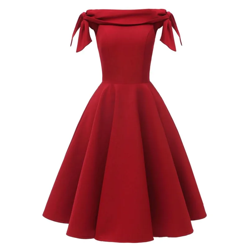Коктейльные платья, красное короткое вечернее платье, элегантное ТРАПЕЦИЕВИДНОЕ ПЛАТЬЕ с открытыми плечами без рукавов - Цвет: Red