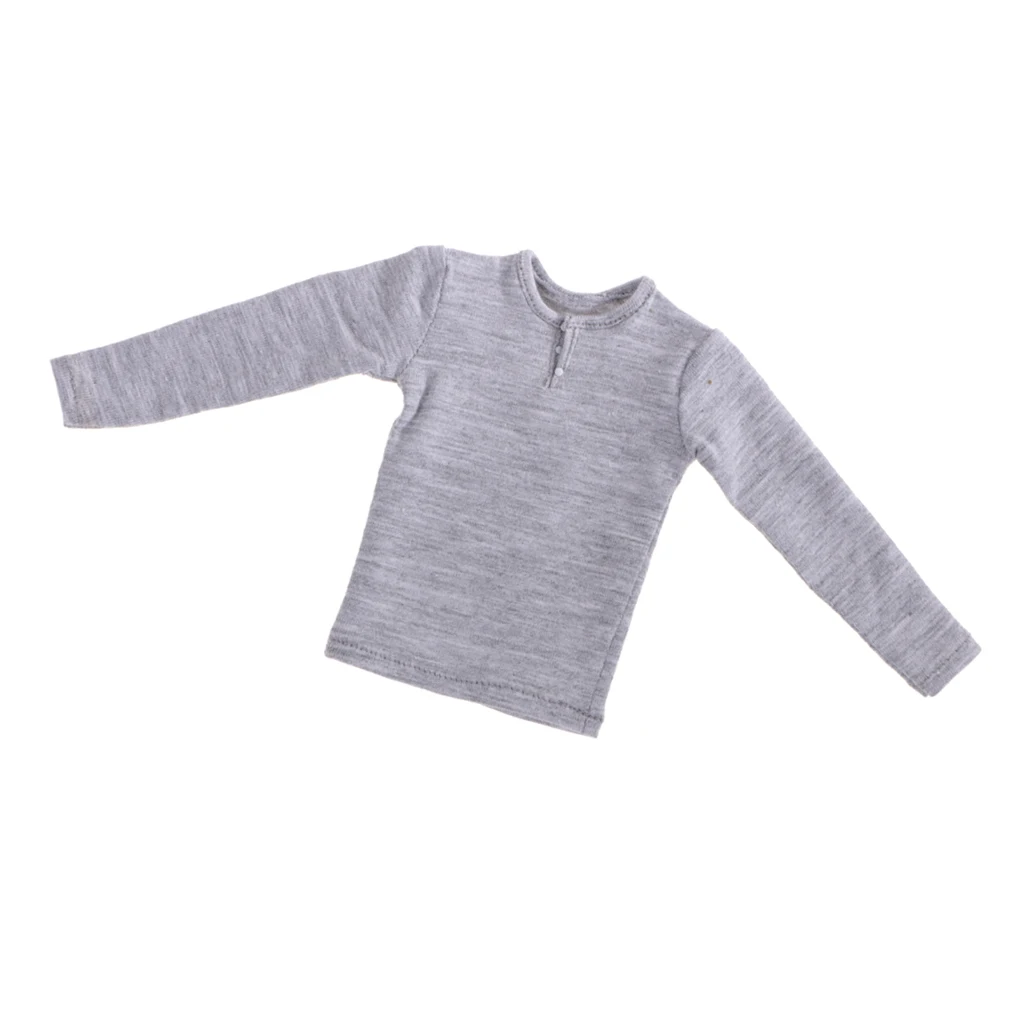 1:6 Scale Cloth Outfit Gray Long Sleeved T-shirt Casual Top for 12 Inch Male Action Figures Dolls Acc