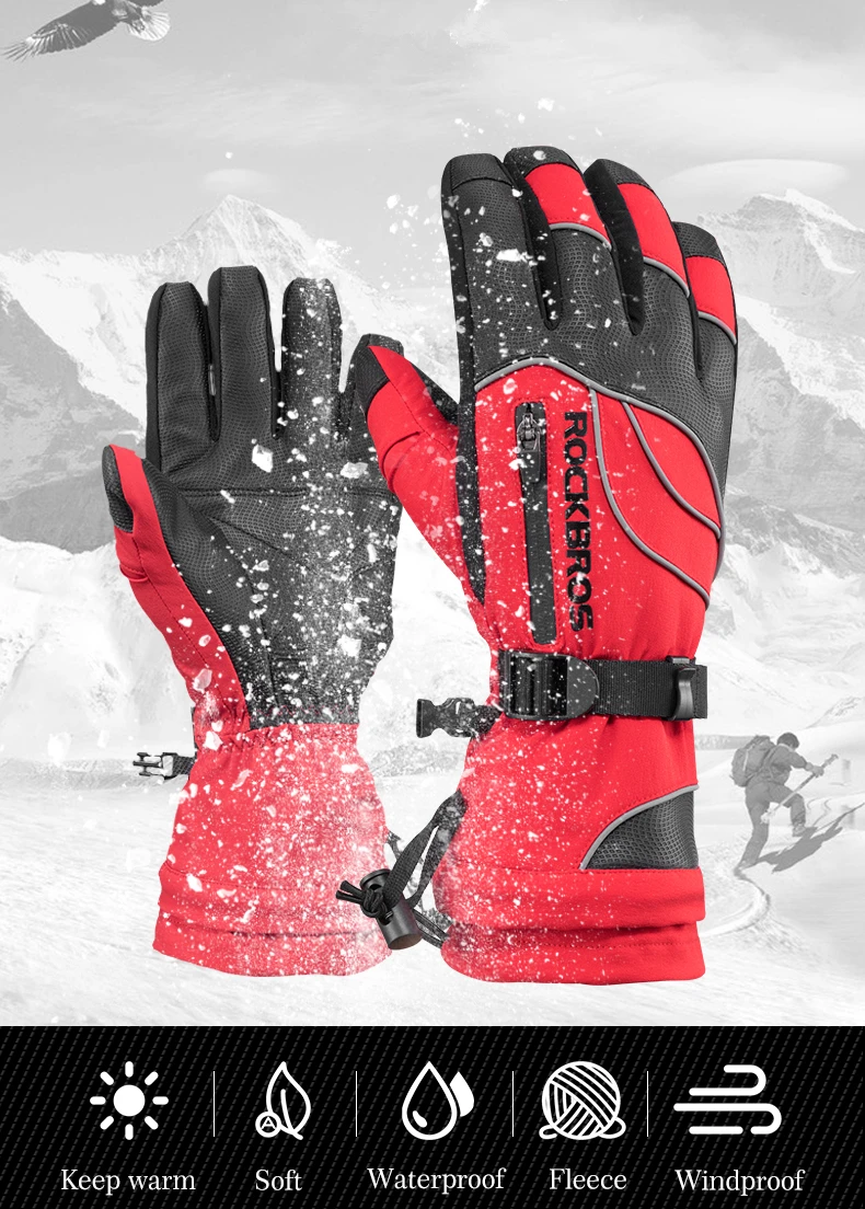 ROCKBROS ветрозащитные водонепроницаемые-30 градусов зимние мужские и женские перчатки для катания на лыжах снегоходы сноуборд снежные виды спорта теплые серые лыжные перчатки
