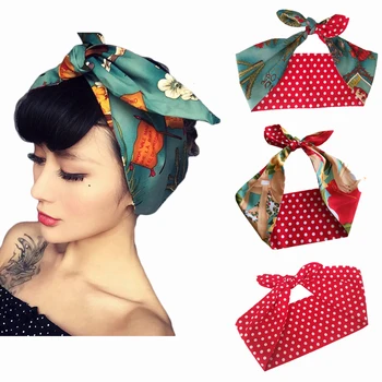

women vintage 50s Skull Print Dot headband hair accessories hairband bow rockabilly pinup wire scarf 16 styles