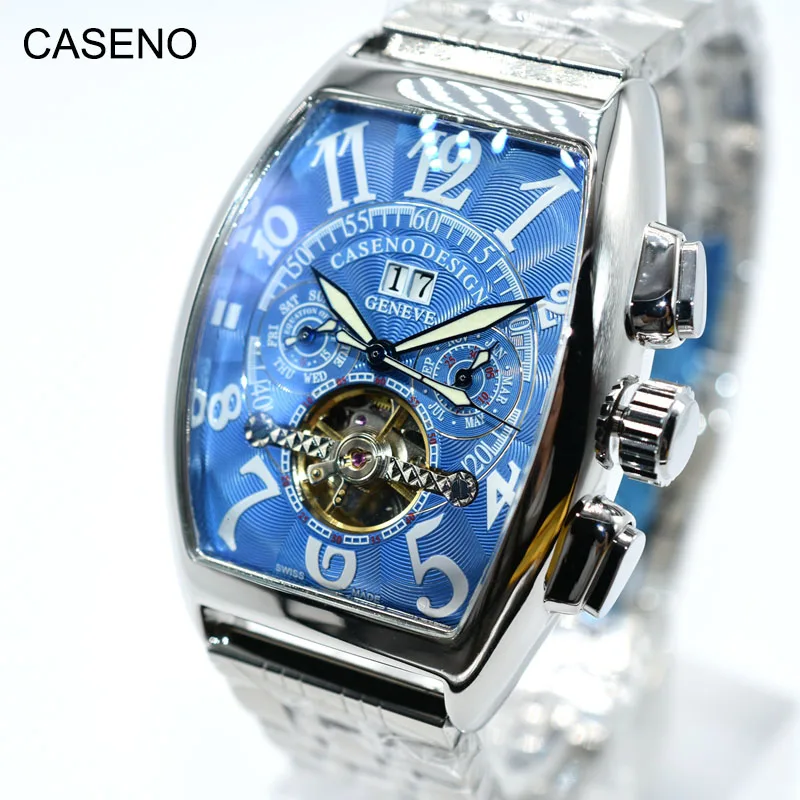 Najtaniej Tourbillon szkielet automatyczne mechaniczne męskie zegarki Top marka luksusowy wojskowy Sport zegarek ze stali nierdzewnej męskie zegary CASENO