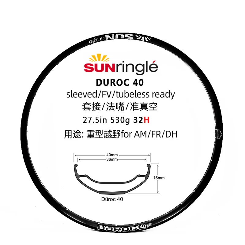 Mountain Rim Sunringle Durac 30/35/40 27.5/29 Inch Sleeved Edge 32H/28H Aluminum RimsTubeless Ready For XC TR Bike Spare Parts carbon bike wheelset bike wheelset carbon wheelset