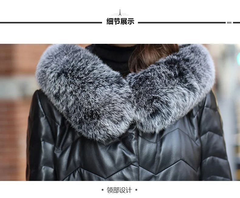 Женский пуховик из натуральной кожи, зимние куртки для женщин, парка из натуральной кожи, воротник лисы, пальто с капюшоном, пальто из овчины, верхняя одежда