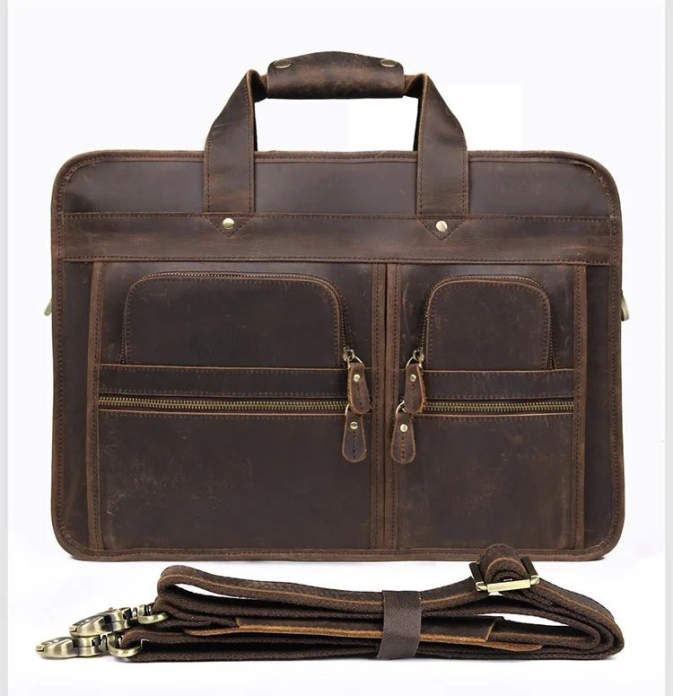 Мужской портфель Crazy Horse из натуральной кожи 17 дюймов, винтажная большая деловая сумка для ноутбука, рабочая сумка-тоут, сумка через плечо, рабочие сумки