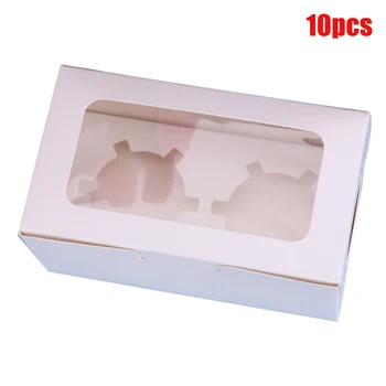 

10pcs Storage Cupcake Box Paperboard Muffin Birthday Clear Window Display 2 4 6 Holes Packaging Gift Case Dessert Wedding Party