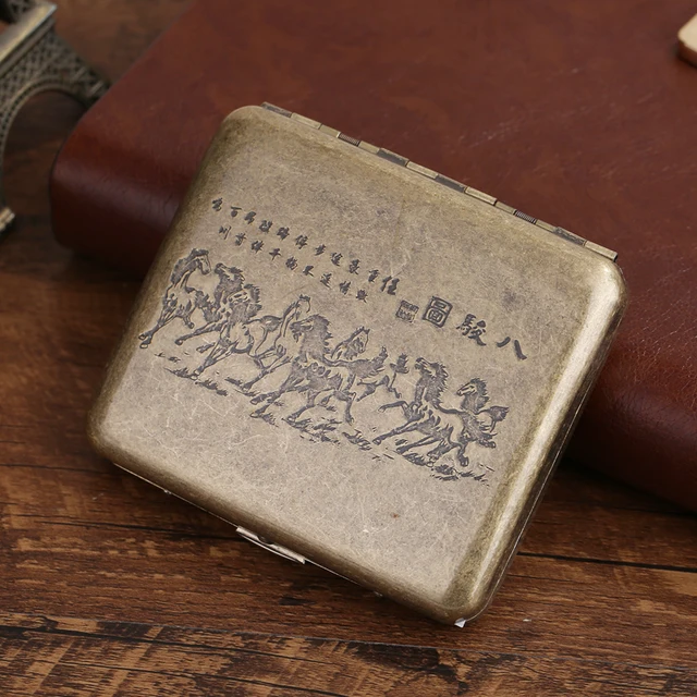 20 Sticks Black Matte Frosted Stainless Steel Metal Cigarette Case For Man Pocket Smoking Box With Gift Box Smoking Accessories Eight Horses