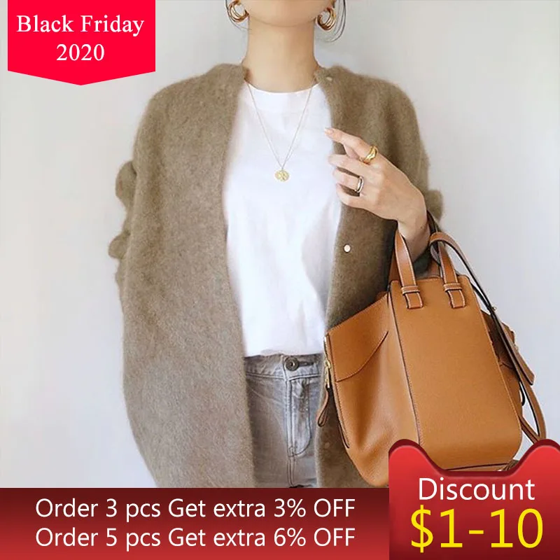 

2020 Spring Autumn New Women Cardigan Single-Breasted Casual Japanese Simple Tops Fall Long Sleeve Straight Blended Sweater