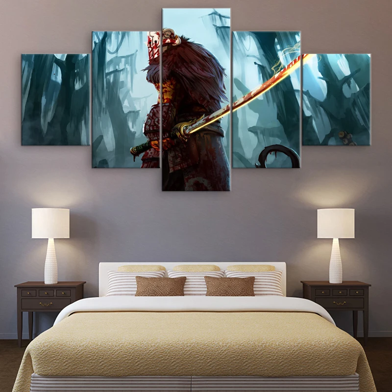  5 Pieces Dota 2 Juggernaut Canvas Printed Game Poster HD Print Character Paintings on Canvas Wall A