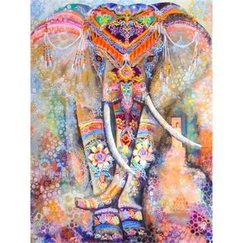 

DIY Diamond Painting Cross Stitch Full Round Diamond Embroidery Colorful Elephant Rhinestone Big Mosaic Picture For Living Room