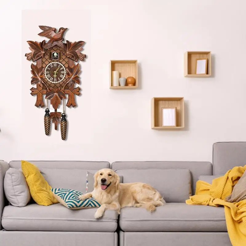 Wall Clock German Black Forest Cuckoo Clock Retro Nordic Style Wooden Cuckoo Wall Clock Vintage Nordic Style Wall Alarm for Home wall clock