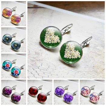 Daisy Rose Sakura Earrings Simple Style Flowers Earings Glass Cabochons Jewelry DIY Earring Women Lover Gifts Stud Earrings
