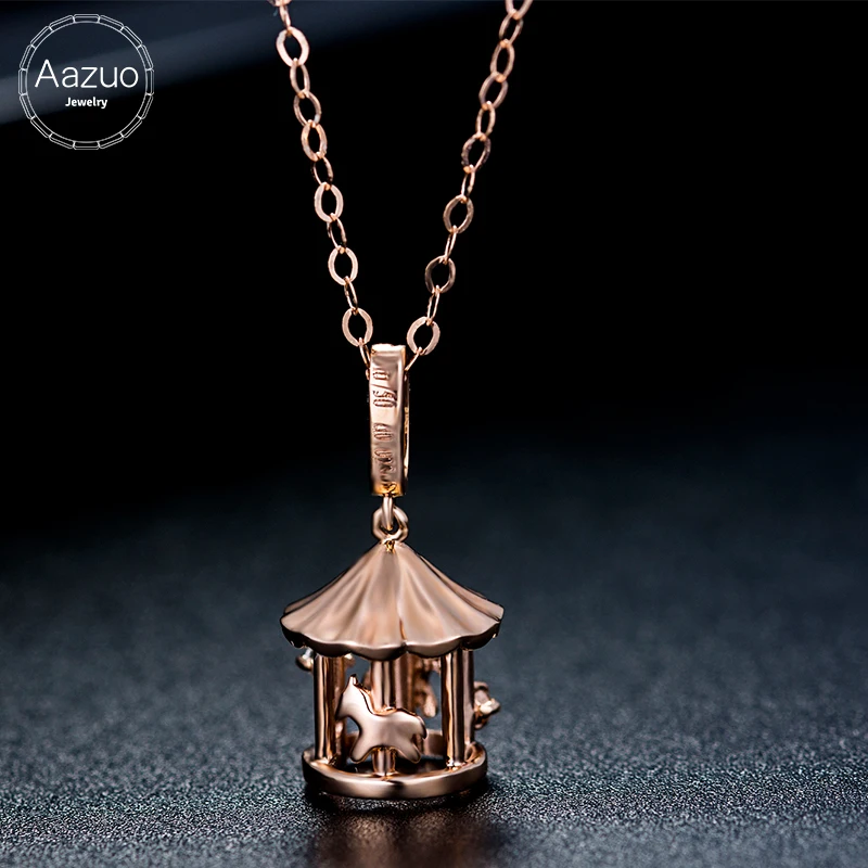 Aazuo Real 18K розовое золото Настоящее бриллиантовое микро проложенное merry-go-круглая подвеска-ожерелье подаренное для женщин обручальное Свадебная гирлянда цепь