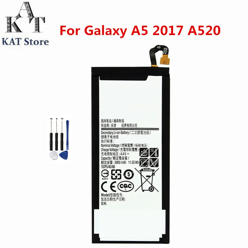 Mobile Phone Battery For Samsung GALAXY A5 2017 A520 SM-A520F EB-BA520ABE 3000mAh Li-ion Batteries Rechargeable Accumulator | Мобильные