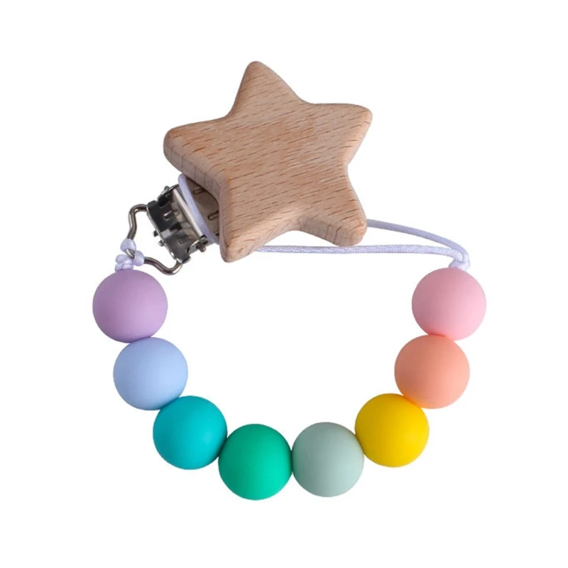 Clips para chupete de madera de haya, cadena de soporte para Chupetero, Clip de juguete para masticar, alimentación infantil