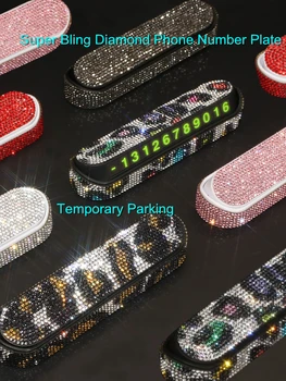 

Diamond Bling Car Temporary Parking Card Luminous Phone Number Plate Hidden Useful Interior Assessories for Women Flower Decor