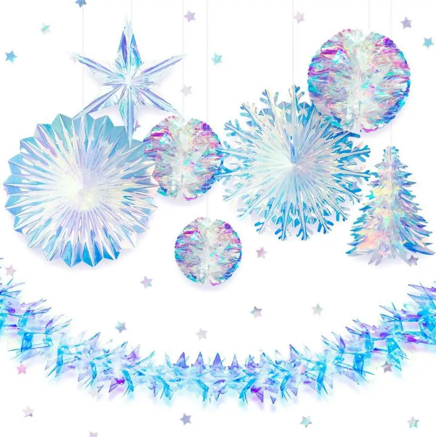 12Pc 3M Party Christmas Snowflakes Decorations 3D Hollow Snowflake Paper  Garlands Ornament Fake Snow Winter Decorations