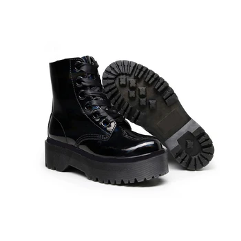 

Platform martin boots for women doc 6 holes lace-up side zipper laser fashion ankle bottes patent leather winter shoes