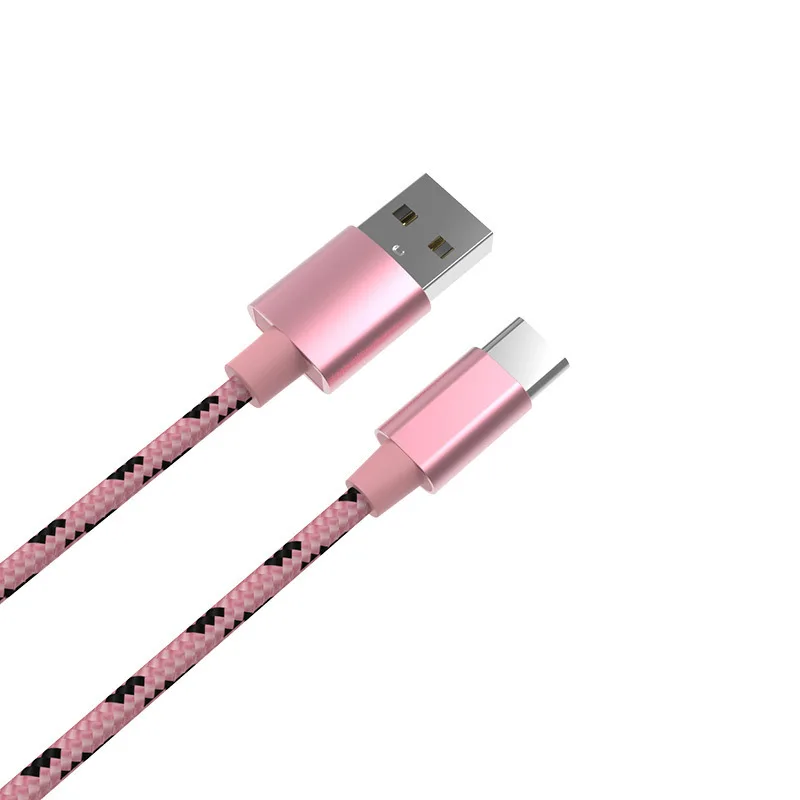 Нейлоновый Кабель Micro-USB в оплетке, 1 м/2 м/3 м, USB кабель для зарядки и синхронизации данных, для планшетов, Android, USB, кабели для телефонов - Цвет: Pink Type C