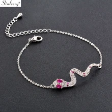 SINLEERY животные розовые глаза изогнутая змея Регулируемый Женский браслет серебристого цвета кубического циркония красивый браслет ювелирные изделия SL071 SSD