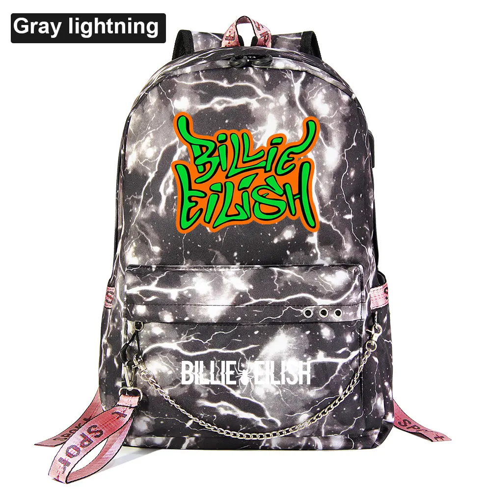 J5404 модный музыкальный идол поп Billie Eilish с цепочкой для девочек, школьная сумка для подростков, школьные сумки для мужчин и женщин, женский рюкзак