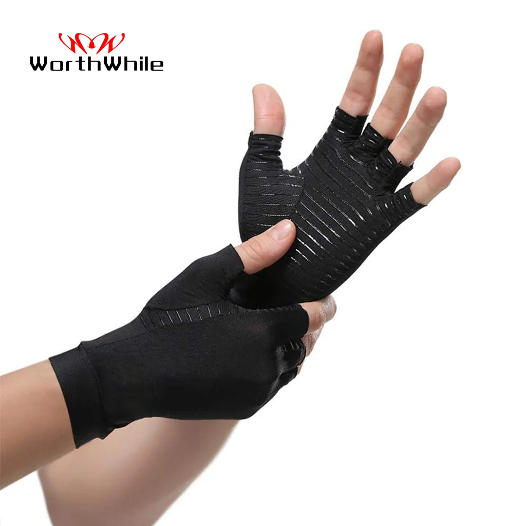 

WorthWhile 1 Pair Compression Arthritis Gloves for Women Men Joint Pain Relief Half Finger Brace Therapy Wrist Support Anti-slip