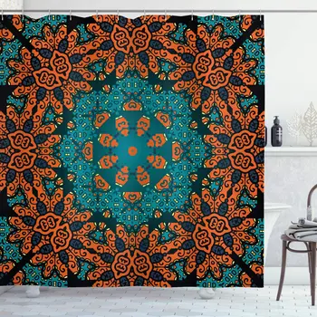 

Psychedelic Shower Curtain Round Flowers Floral Patterns with Psychedelic Motif Boho Hippie Style Image Fabric Bathroom Decor