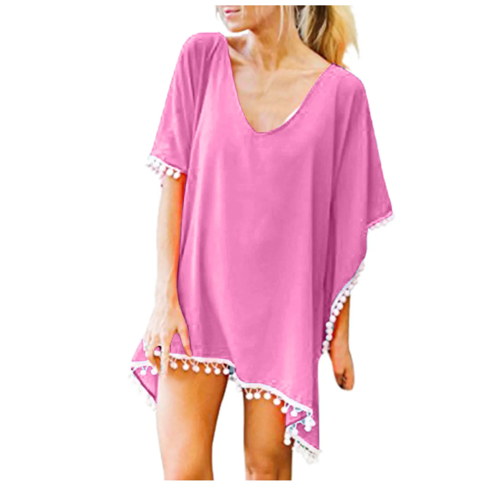 bikini cover up dress Chiffon Tassels Beachwear Women Swimsuit Cover Up Swimwear Bathing Suits Mini Summer Dress Loose Solid Beach Pareo Cover Ups bathing suits with matching cover ups