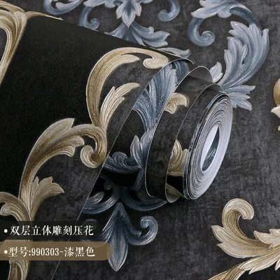 1 Высокое качество европейский стиль 3D роскошный высоко технологичный спальня обои в гостиную атмосферное нетканые Дамаск синие обои - Цвет: 1