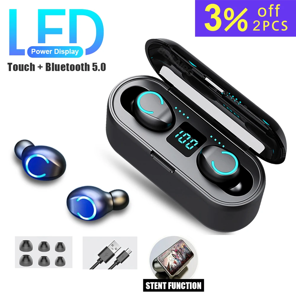 F9 наушники вкладыши TWS Bluetooth 5 0 Беспроводной 9D Hi Fi стерео Водонепроницаемый мини