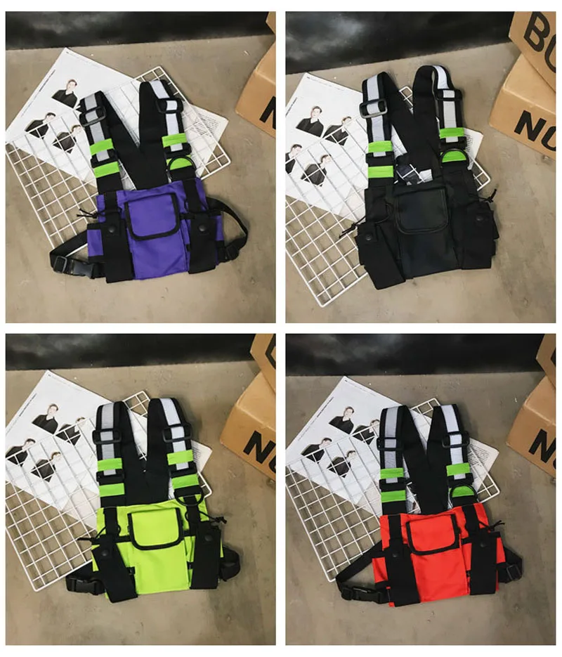 Мужская тактическая сумка-жилет в стиле хип-хоп, многофункциональная сумка унисекс для груди, Новое поступление, светоотражающая сумка через плечо