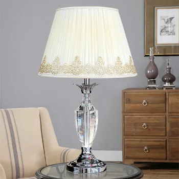 

Modern Crystal Bedroom Table Lamp Fabric Lampshade Living Room Decoration Abajur Table lamp For Bedroom Lamparas De Mesa