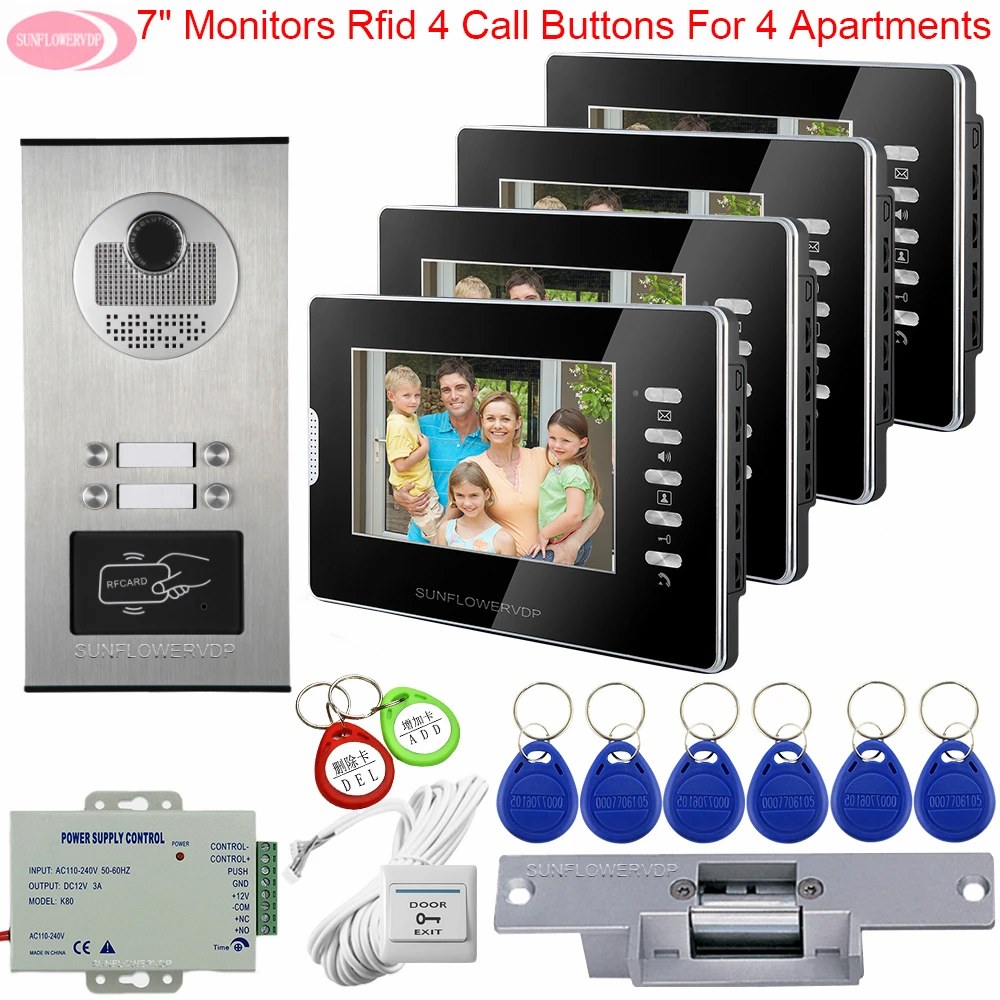 Video Intercom for Apartments Video Intercoms for a Private House Access Control Monitoring Camera System + Electric Strike Lock